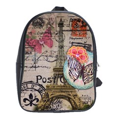 Floral Scripts Butterfly Eiffel Tower Vintage Paris Fashion School Bag (large) by chicelegantboutique