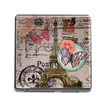 Floral Scripts Butterfly Eiffel Tower Vintage Paris Fashion Memory Card Reader with Storage (Square) Front