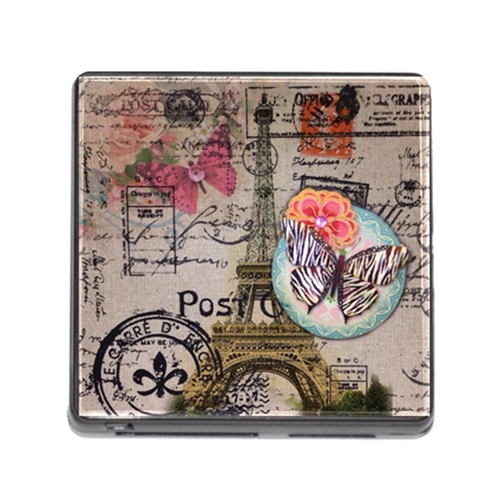 Floral Scripts Butterfly Eiffel Tower Vintage Paris Fashion Memory Card Reader with Storage (Square)