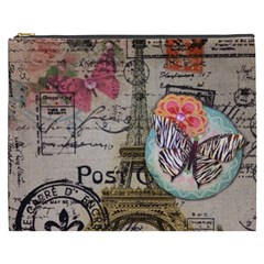 Floral Scripts Butterfly Eiffel Tower Vintage Paris Fashion Cosmetic Bag (xxxl)