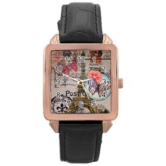 Floral Scripts Butterfly Eiffel Tower Vintage Paris Fashion Rose Gold Leather Watch  by chicelegantboutique