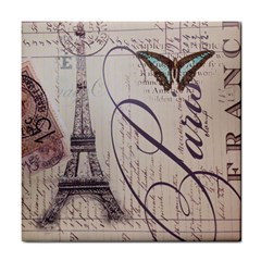 Vintage Scripts Floral Scripts Butterfly Eiffel Tower Vintage Paris Fashion Ceramic Tile by chicelegantboutique