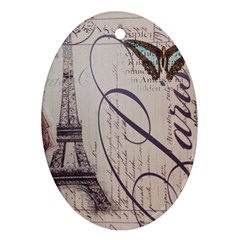 Vintage Scripts Floral Scripts Butterfly Eiffel Tower Vintage Paris Fashion Oval Ornament by chicelegantboutique