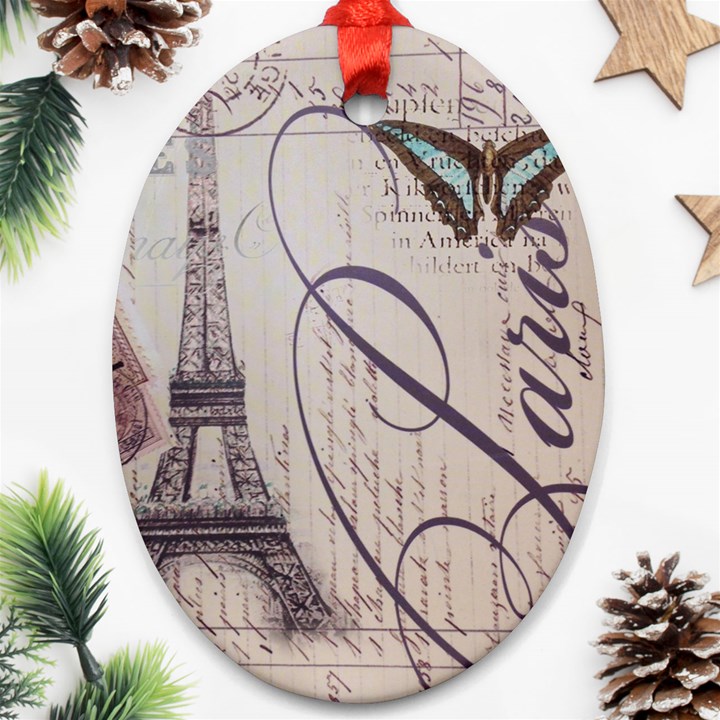 Vintage Scripts Floral Scripts Butterfly Eiffel Tower Vintage Paris Fashion Oval Ornament