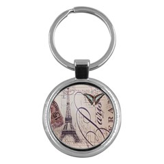 Vintage Scripts Floral Scripts Butterfly Eiffel Tower Vintage Paris Fashion Key Chain (round) by chicelegantboutique