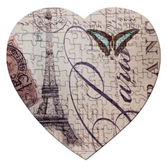 Vintage Scripts Floral Scripts Butterfly Eiffel Tower Vintage Paris Fashion Jigsaw Puzzle (heart) by chicelegantboutique