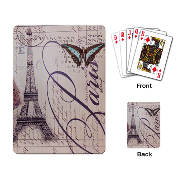 Vintage Scripts Floral Scripts Butterfly Eiffel Tower Vintage Paris Fashion Playing Cards Single Design