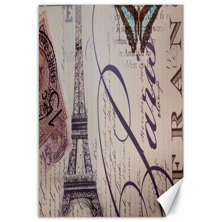 Vintage Scripts Floral Scripts Butterfly Eiffel Tower Vintage Paris Fashion Canvas 12  x 18  (Unframed)