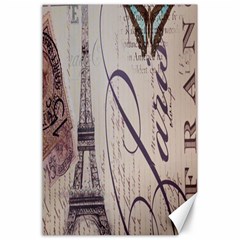 Vintage Scripts Floral Scripts Butterfly Eiffel Tower Vintage Paris Fashion Canvas 24  X 36  (unframed) by chicelegantboutique