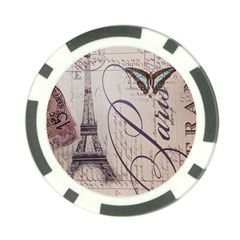 Vintage Scripts Floral Scripts Butterfly Eiffel Tower Vintage Paris Fashion Poker Chip by chicelegantboutique