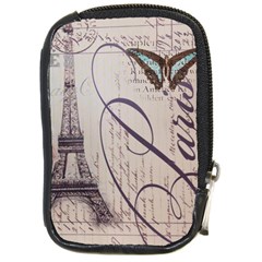 Vintage Scripts Floral Scripts Butterfly Eiffel Tower Vintage Paris Fashion Compact Camera Leather Case by chicelegantboutique