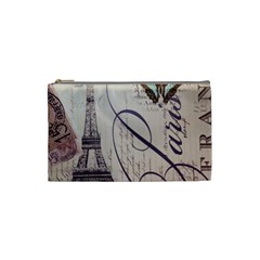 Vintage Scripts Floral Scripts Butterfly Eiffel Tower Vintage Paris Fashion Cosmetic Bag (small)