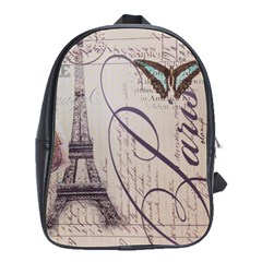 Vintage Scripts Floral Scripts Butterfly Eiffel Tower Vintage Paris Fashion School Bag (large) by chicelegantboutique