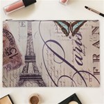 Vintage Scripts Floral Scripts Butterfly Eiffel Tower Vintage Paris Fashion Cosmetic Bag (XXL) Front