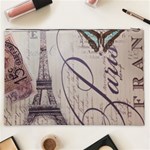 Vintage Scripts Floral Scripts Butterfly Eiffel Tower Vintage Paris Fashion Cosmetic Bag (XXL) Back