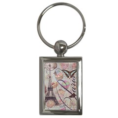 French Pastry Vintage Scripts Floral Scripts Butterfly Eiffel Tower Vintage Paris Fashion Key Chain (rectangle) by chicelegantboutique