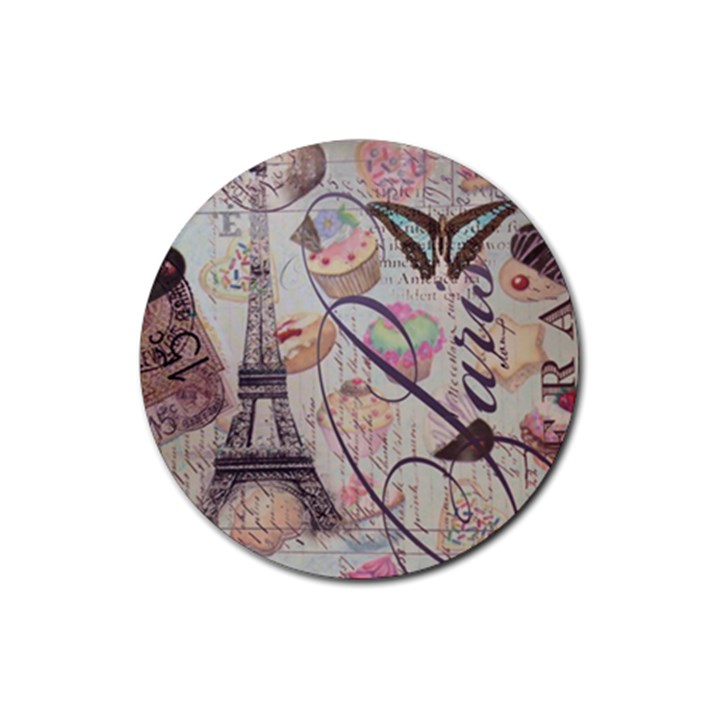 French Pastry Vintage Scripts Floral Scripts Butterfly Eiffel Tower Vintage Paris Fashion Drink Coaster (Round)