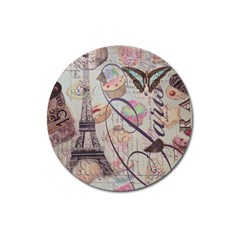 French Pastry Vintage Scripts Floral Scripts Butterfly Eiffel Tower Vintage Paris Fashion Magnet 3  (round) by chicelegantboutique