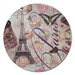 French Pastry Vintage Scripts Floral Scripts Butterfly Eiffel Tower Vintage Paris Fashion Magnet 5  (round) by chicelegantboutique