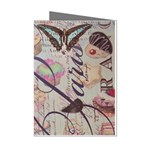 French Pastry Vintage Scripts Floral Scripts Butterfly Eiffel Tower Vintage Paris Fashion Mini Greeting Card (8 Pack) Left