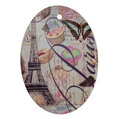 French Pastry Vintage Scripts Floral Scripts Butterfly Eiffel Tower Vintage Paris Fashion Oval Ornament (two Sides) by chicelegantboutique