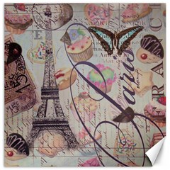 French Pastry Vintage Scripts Floral Scripts Butterfly Eiffel Tower Vintage Paris Fashion Canvas 16  X 16  (unframed) by chicelegantboutique