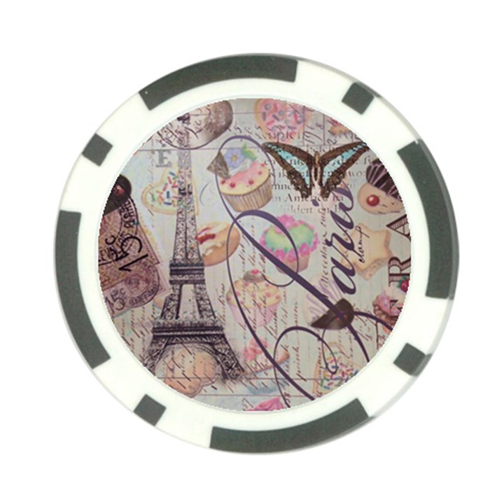 French Pastry Vintage Scripts Floral Scripts Butterfly Eiffel Tower Vintage Paris Fashion Poker Chip