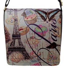 French Pastry Vintage Scripts Floral Scripts Butterfly Eiffel Tower Vintage Paris Fashion Flap Closure Messenger Bag (small) by chicelegantboutique