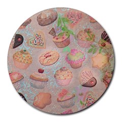 French Pastry Vintage Scripts Cookies Cupcakes Vintage Paris Fashion 8  Mouse Pad (round) by chicelegantboutique