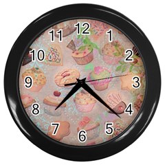 French Pastry Vintage Scripts Cookies Cupcakes Vintage Paris Fashion Wall Clock (black) by chicelegantboutique