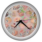 French Pastry Vintage Scripts Cookies Cupcakes Vintage Paris Fashion Wall Clock (Silver) Front