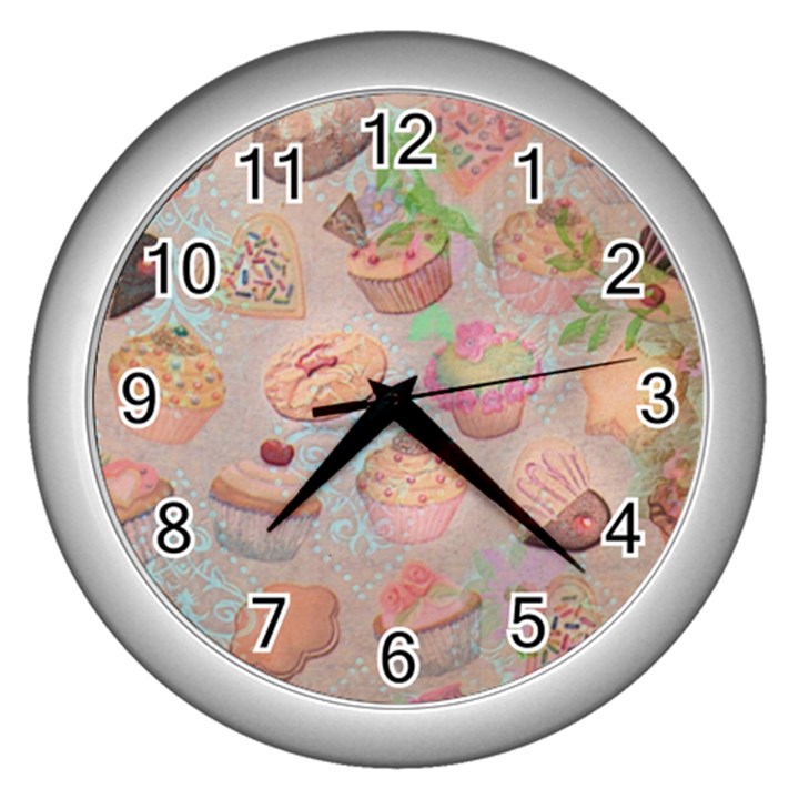 French Pastry Vintage Scripts Cookies Cupcakes Vintage Paris Fashion Wall Clock (Silver)