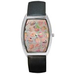 French Pastry Vintage Scripts Cookies Cupcakes Vintage Paris Fashion Tonneau Leather Watch Front