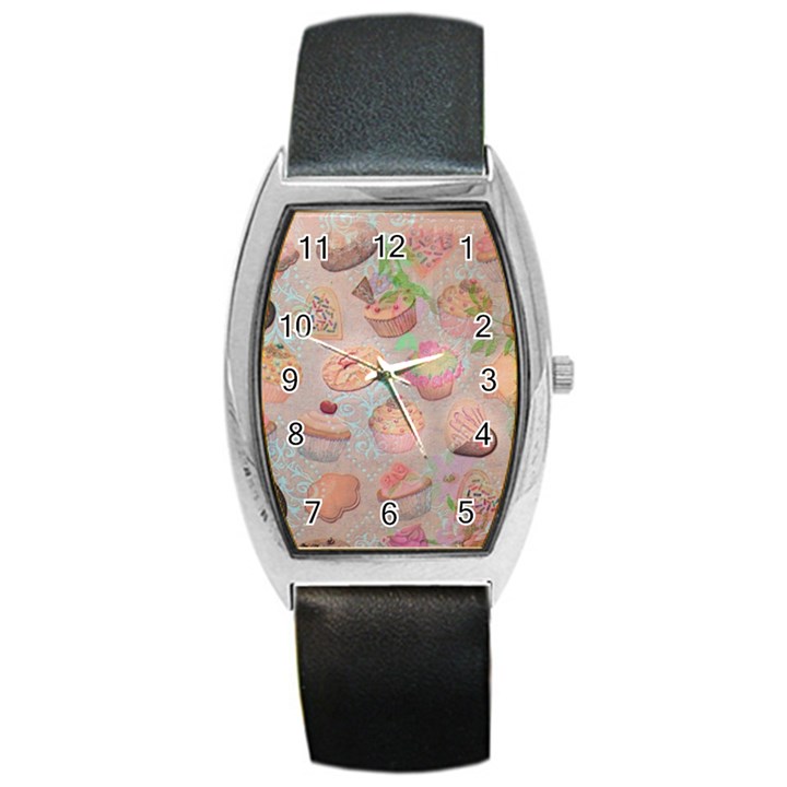 French Pastry Vintage Scripts Cookies Cupcakes Vintage Paris Fashion Tonneau Leather Watch