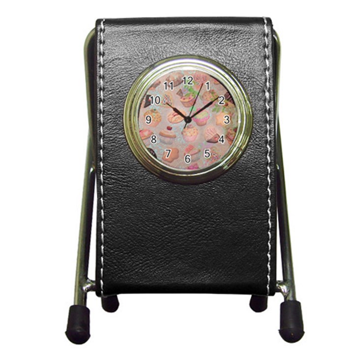 French Pastry Vintage Scripts Cookies Cupcakes Vintage Paris Fashion Stationery Holder Clock