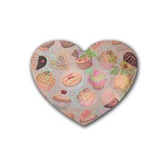 French Pastry Vintage Scripts Cookies Cupcakes Vintage Paris Fashion Drink Coasters 4 Pack (heart)  by chicelegantboutique