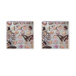 French Pastry Vintage Scripts Floral Scripts Butterfly Eiffel Tower Vintage Paris Fashion Cufflinks (Square) Front(Pair)