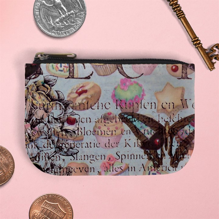 French Pastry Vintage Scripts Floral Scripts Butterfly Eiffel Tower Vintage Paris Fashion Coin Change Purse