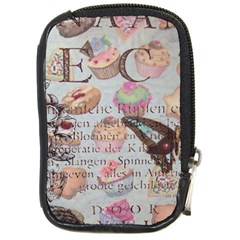 French Pastry Vintage Scripts Floral Scripts Butterfly Eiffel Tower Vintage Paris Fashion Compact Camera Leather Case by chicelegantboutique