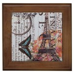 Vintage Clock Blue Butterfly Paris Eiffel Tower Fashion Framed Ceramic Tile Front