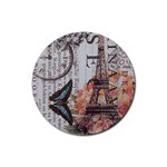 Vintage Clock Blue Butterfly Paris Eiffel Tower Fashion Drink Coasters 4 Pack (Round) Front