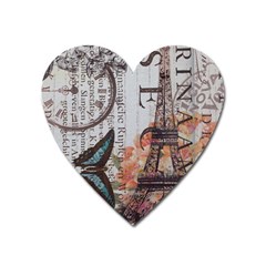 Vintage Clock Blue Butterfly Paris Eiffel Tower Fashion Magnet (heart) by chicelegantboutique