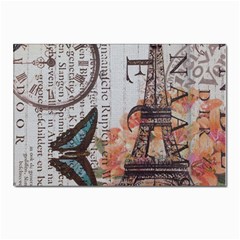 Vintage Clock Blue Butterfly Paris Eiffel Tower Fashion Postcard 4 x 6  (10 Pack) by chicelegantboutique