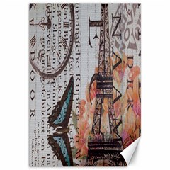 Vintage Clock Blue Butterfly Paris Eiffel Tower Fashion Canvas 12  X 18  (unframed) by chicelegantboutique