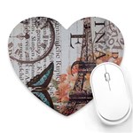 Vintage Clock Blue Butterfly Paris Eiffel Tower Fashion Mouse Pad (Heart) Front