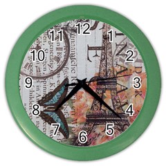 Vintage Clock Blue Butterfly Paris Eiffel Tower Fashion Wall Clock (color) by chicelegantboutique