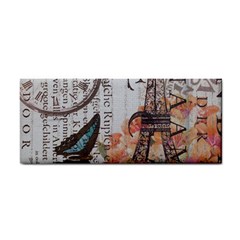 Vintage Clock Blue Butterfly Paris Eiffel Tower Fashion Hand Towel by chicelegantboutique