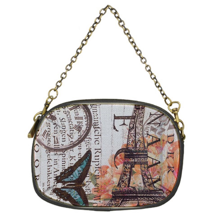 Vintage Clock Blue Butterfly Paris Eiffel Tower Fashion Chain Purse (One Side)