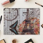 Vintage Clock Blue Butterfly Paris Eiffel Tower Fashion Cosmetic Bag (XL) Front