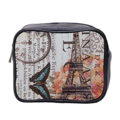 Vintage Clock Blue Butterfly Paris Eiffel Tower Fashion Mini Travel Toiletry Bag (two Sides) by chicelegantboutique